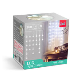 Perdea Luminoasa - 200 buc. LED - Alb - la Retea - IP44 - 4,2 m - 8 Programe