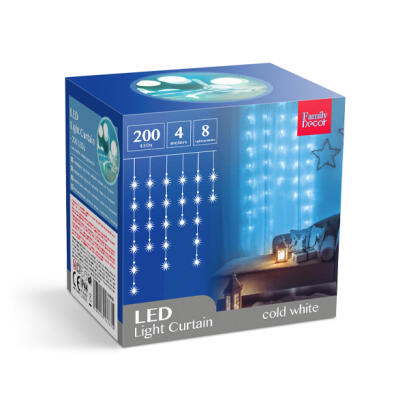 Perdea Luminoasa - 200 buc. LED - Alb Rece - la Retea - IP44 - 4,2 m - 8 Programe